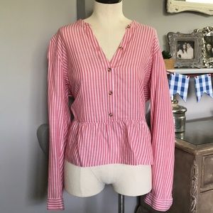 Pink striped peplum blouse